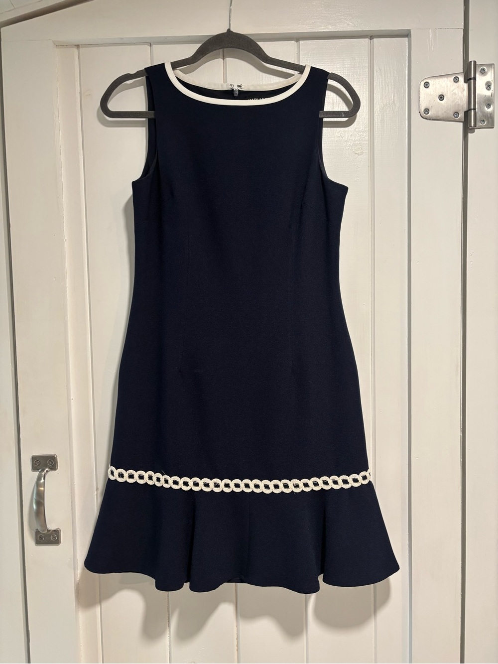 Karl Lagerfeld Navy Sleeveless A-Line Dress with White Trim